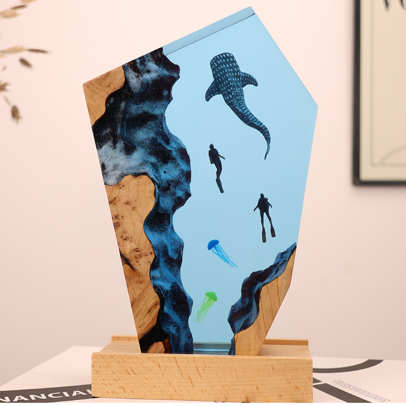 Resin Art Wedding Gift - Resin Cave Whale Diver Desktop Jellyfish