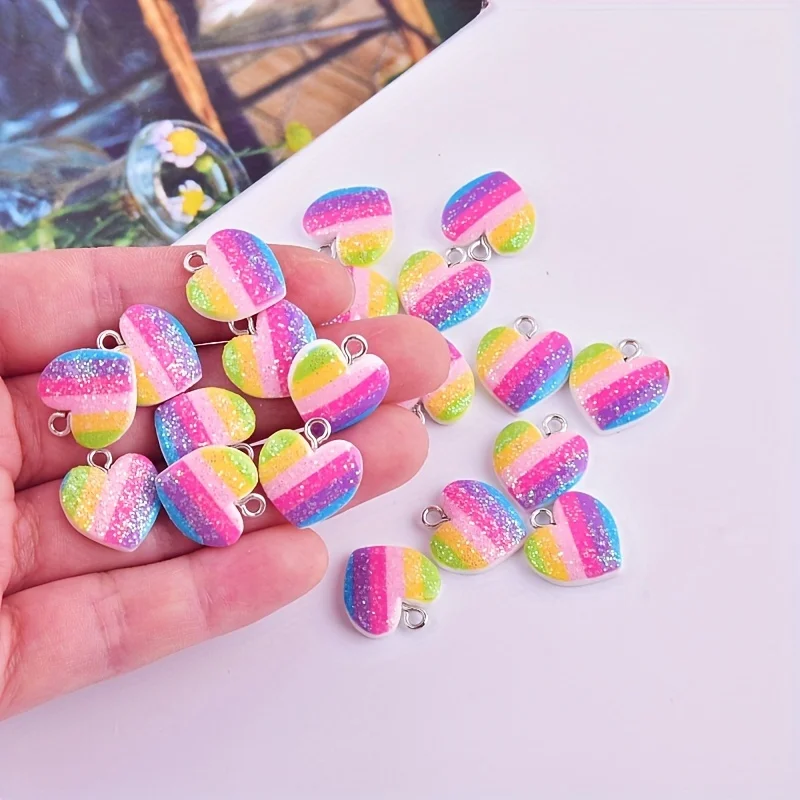 Resin Art Handmade - 10Pcs Colorful Heart Resin Charms Cute