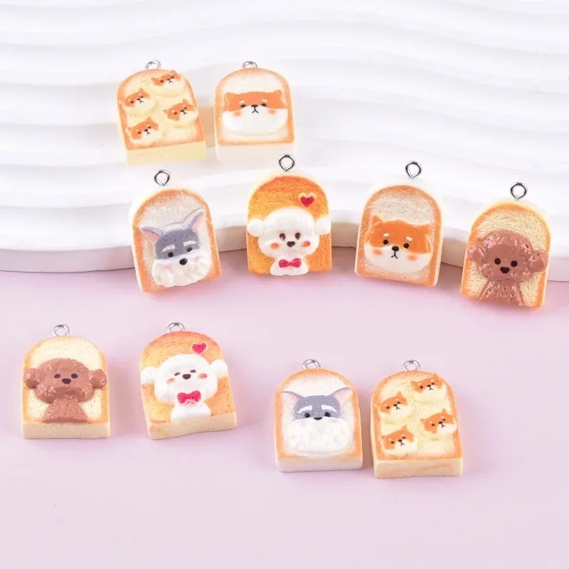 Resin Art Handmade - 10Pcs Cute Toast Dog Resin Pendants