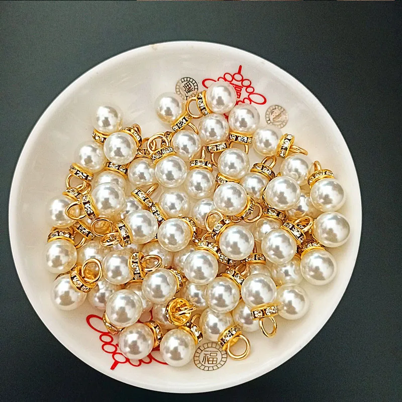 Resin Art Wedding Gift - 30Pcs Round Pearl Diamond Pendant Gold