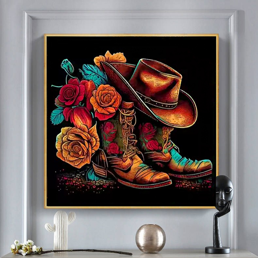 Resin Art For Rose - Cowboy Hat Boots Diamond Painting Kits