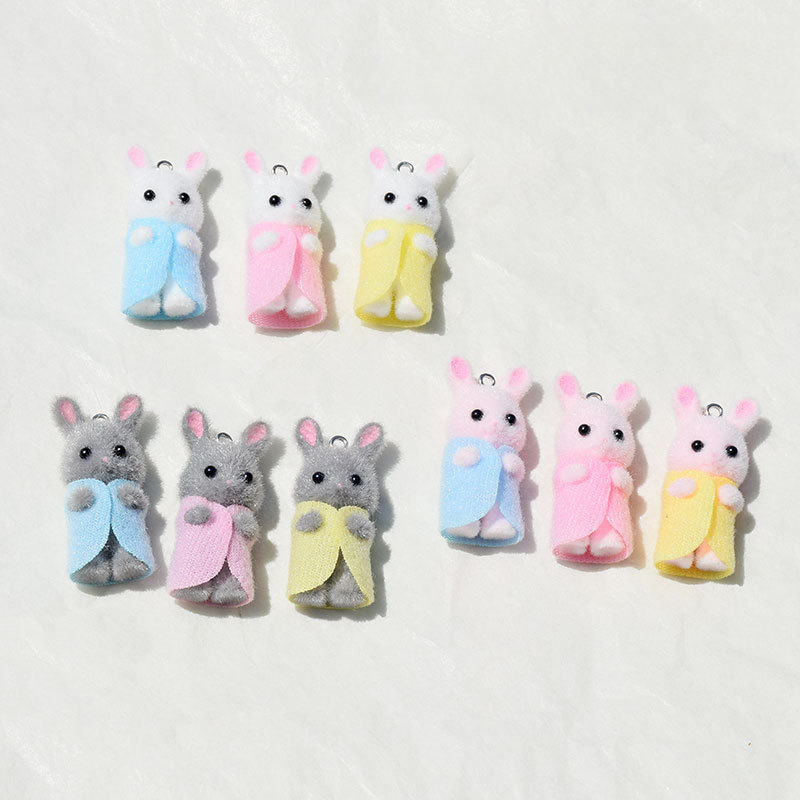 Resin Art Accessories - 3Pcs 3D Flocking Resin Rabbit Charms