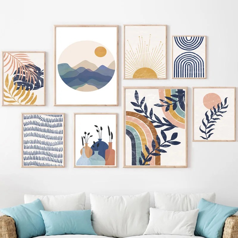 Resin Art Gallery - Bohemian Sun Rainbow Leaves Lines Abstract