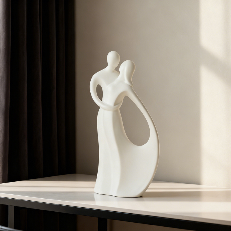 Resin Art Wedding Gift - Nordic Ceramic Couple Hugging Sculpture Modern