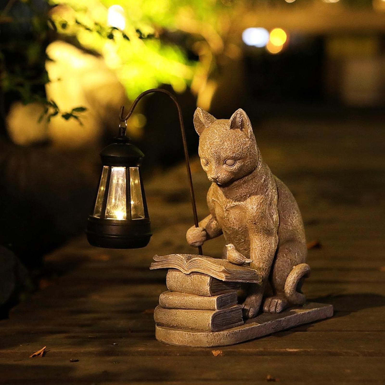 Cat Solar Garden Mini Statue S - огляд і ціна Resin Art Lamp