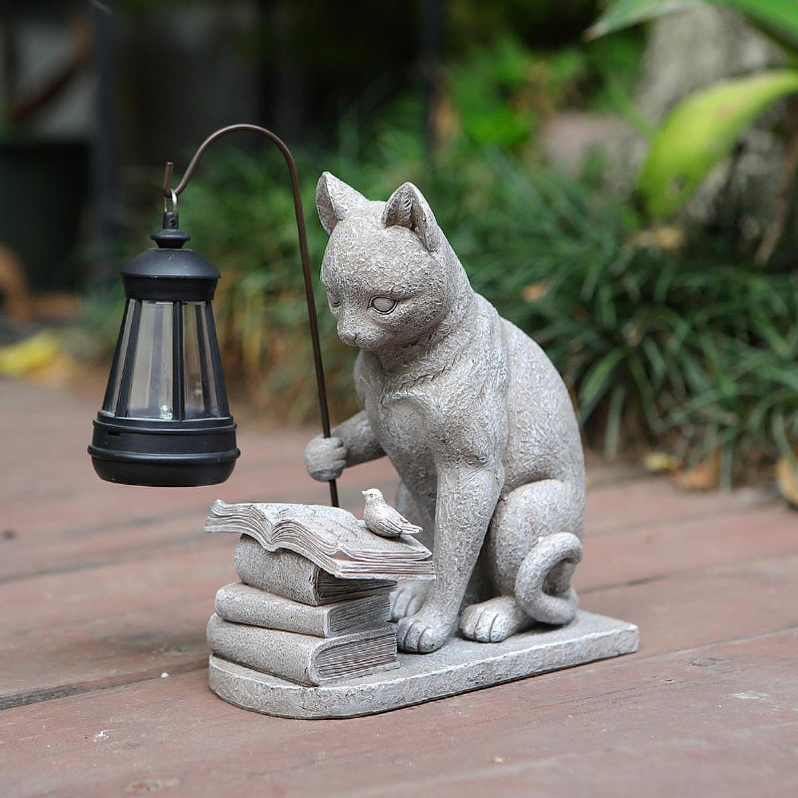 Cat Solar Garden Mini Statue S - огляд і ціна Resin Art Lamp