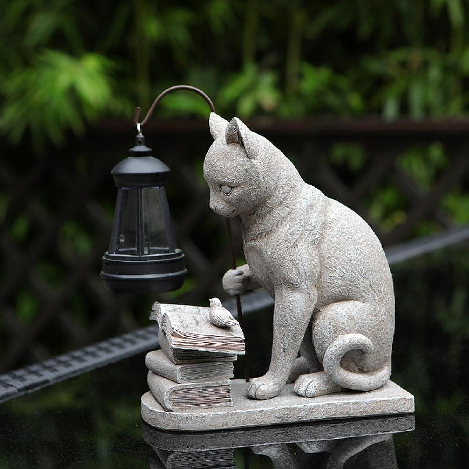 Cat Solar Garden Mini Statue S - огляд і ціна Resin Art Lamp